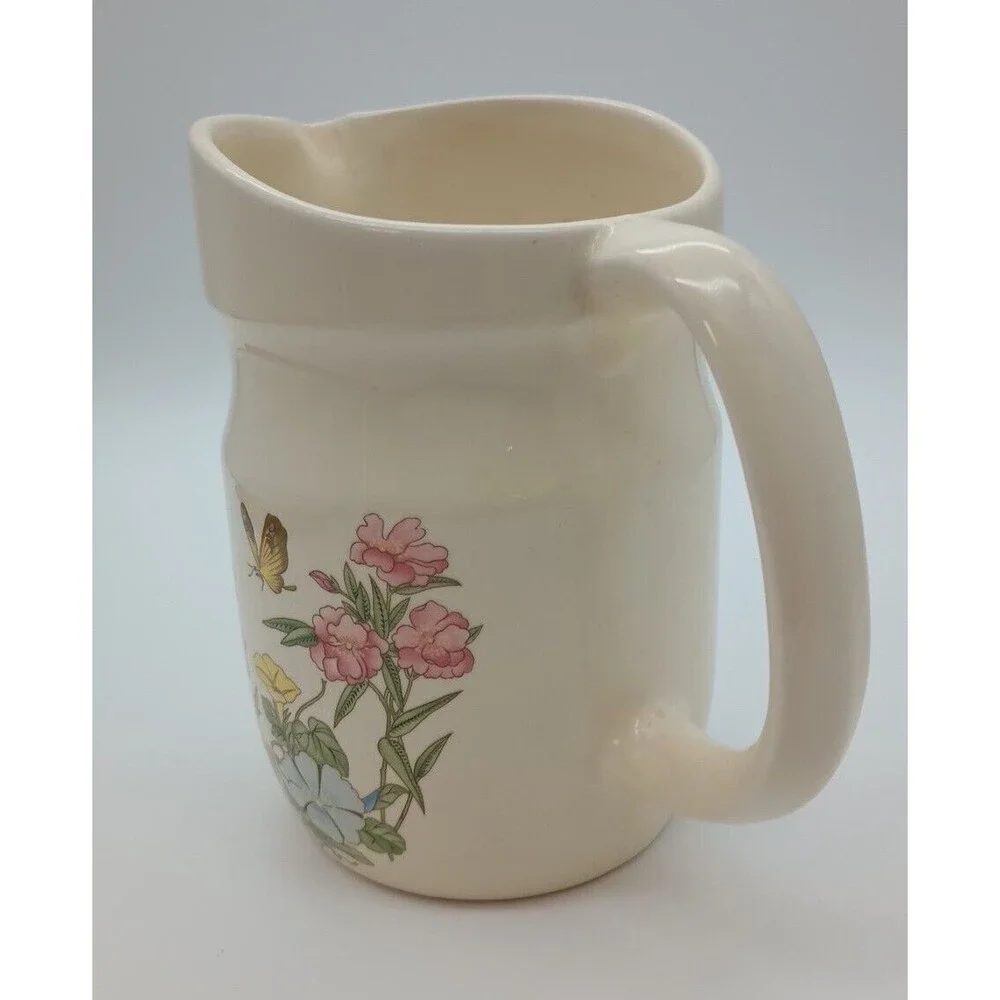 Vintage Treasure Craft Pitcher Floral Butterfly Morning Glory Flowers